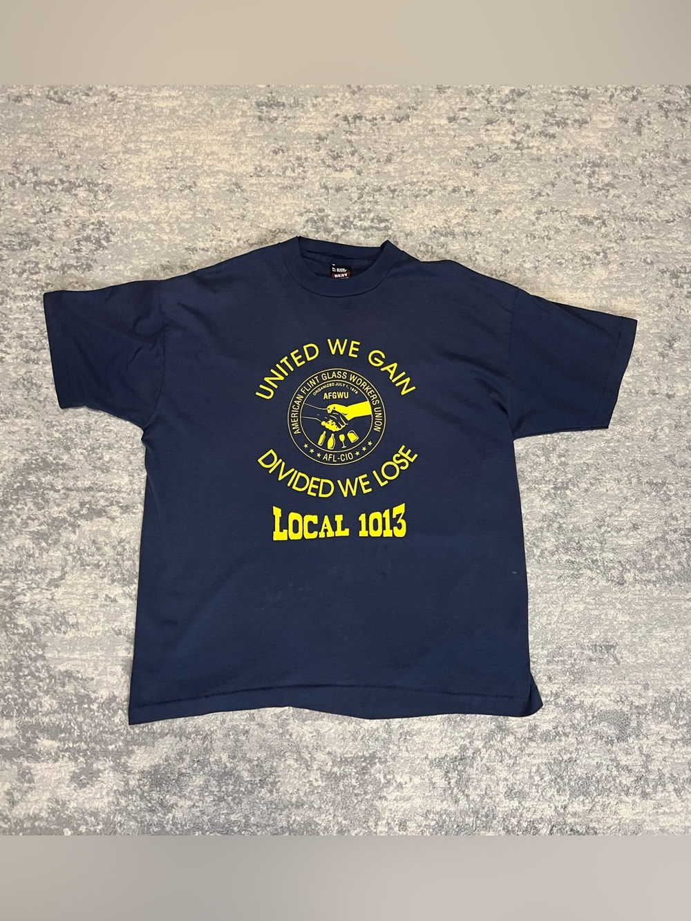 Fruit of the Loom Navy T-Shirt with Yellow Union Graphic - Local 1013
